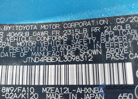 2020 Toyota Corolla Se from USA, damaged, VIN JTND4RBEXL3098312